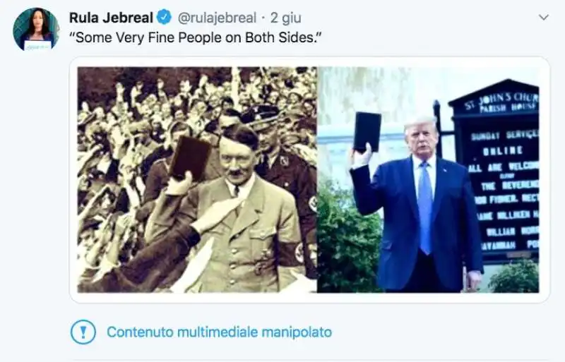 rula jebreal e la fake photo di hitler affiancata a trump, sanzionata da twitter