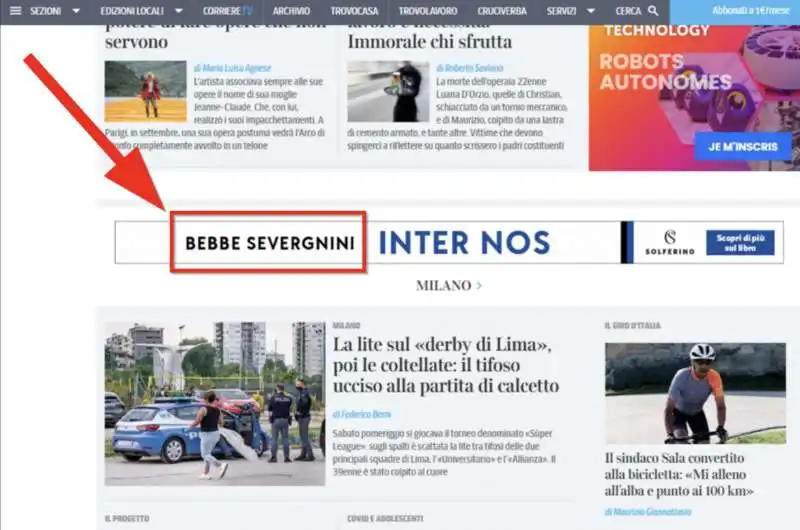 Bebbe Servegnini su home page Corriere