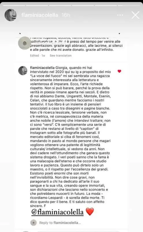 Il post di Flaminia Colella