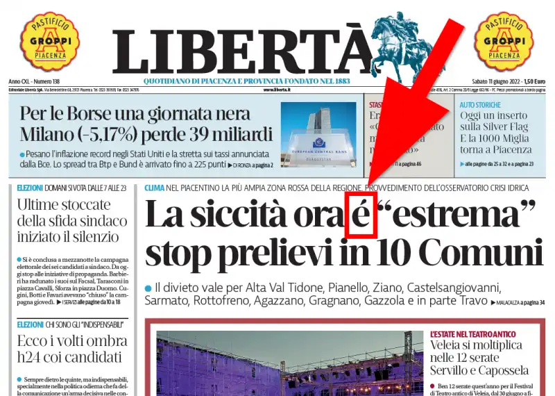 Liberta' - Accento acuto in prima pagina