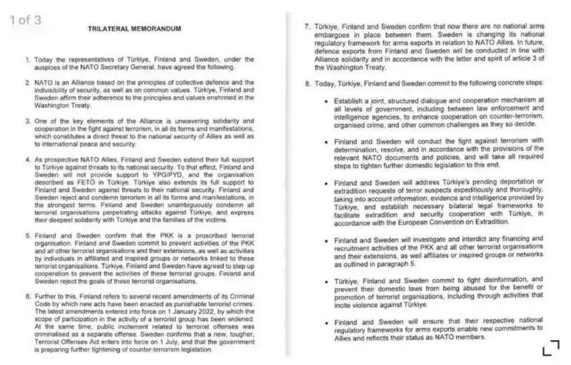 MEMORANDUM TURCHIA-SVEZIA-FINLANDIA