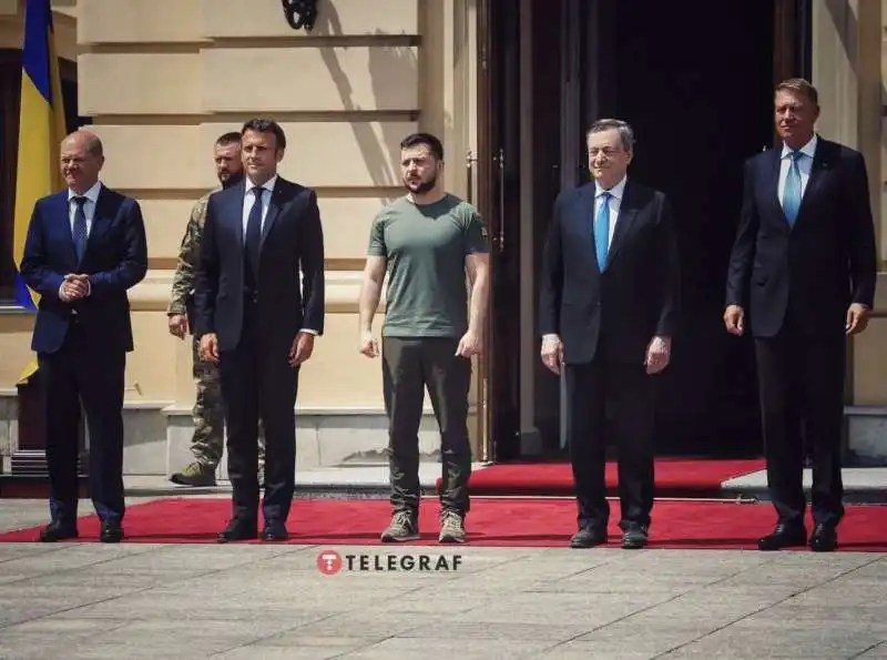 OLAF SCHOLZ EMMANUEL MACRON VOLODYMYR ZELENSKY MARIO DRAGHI KLAUS IOHANNIS 