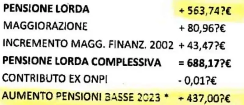 CEDOLINO PENSIONE QUATTORDICESIMA CON DICITURA AUMENTO 