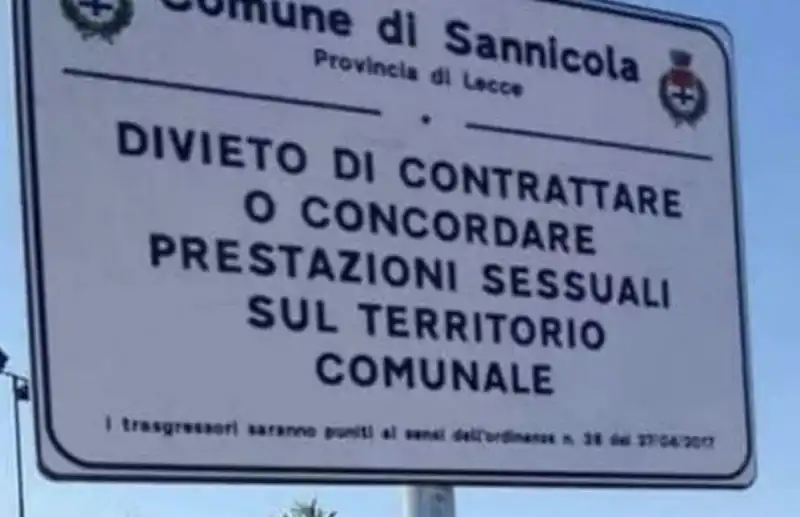 DIVIETO DI CONTRARRE PRESTAZIONI SESSUALI A SANNICOLA IN PUGLIA