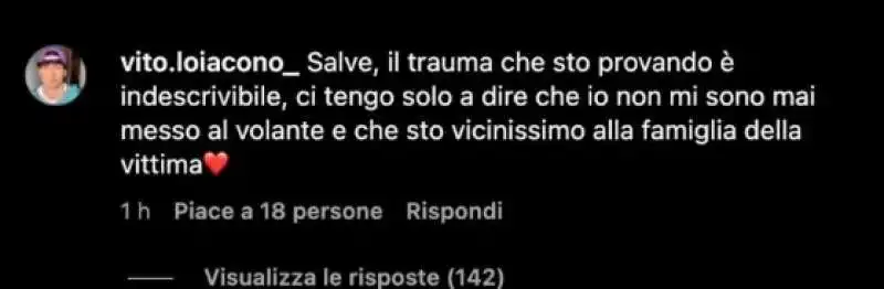 il post di vito loiacono dopo l incidente a casal palocco 