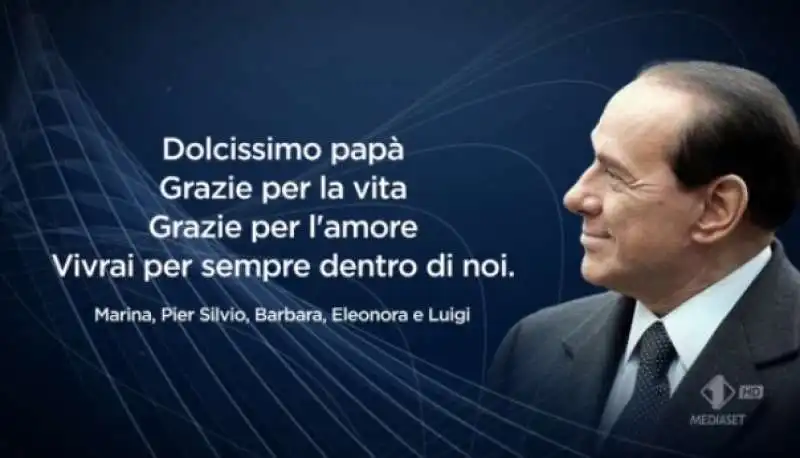 IL SALUTO DEI FIGLI A SILVIO BERLUSCONI IN ONDA SULLE RETI MEDIASET