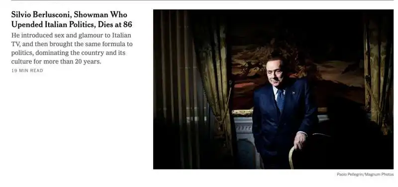 LA NOTIZIA DELLA MORTE DI SILVIO BERLUSCONI NELLA HOMEPAGE DEL NEW YORK TIMES 