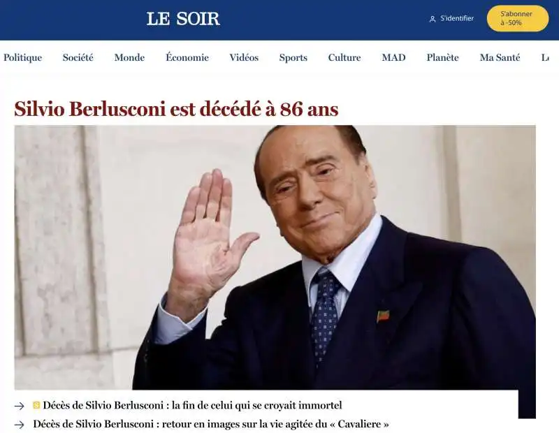 LA NOTIZIA DELLA MORTE DI SILVIO BERLUSCONI SU LE SOIR