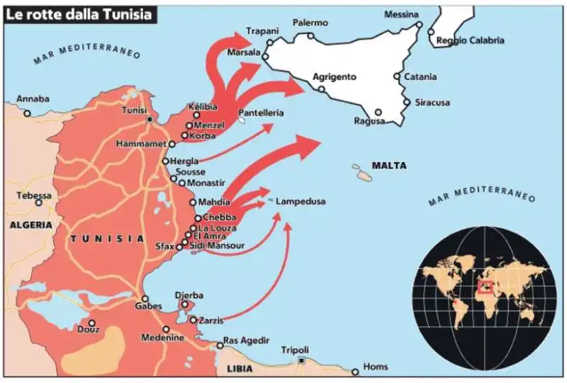 LE ROTTE MIGRATORIE DALLA TUNISIA