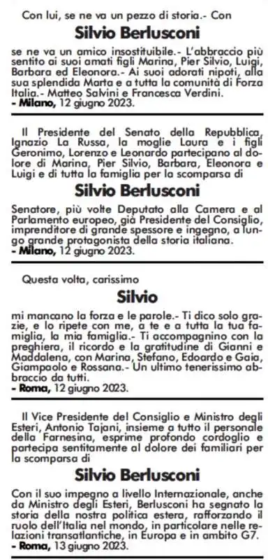 necrologi di silvio berlusconi   corriere della sera 14 giugno 2023    1