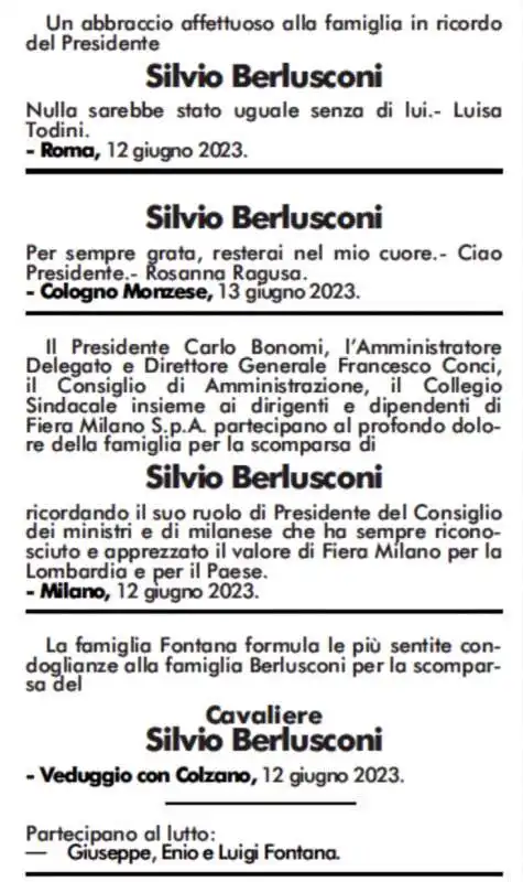 necrologi di silvio berlusconi   corriere della sera 14 giugno 2023    3