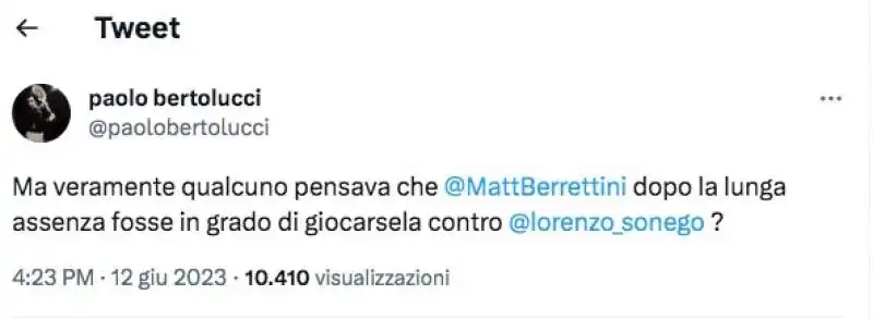 tweet di paolo berlusconi su matteo berrettini 