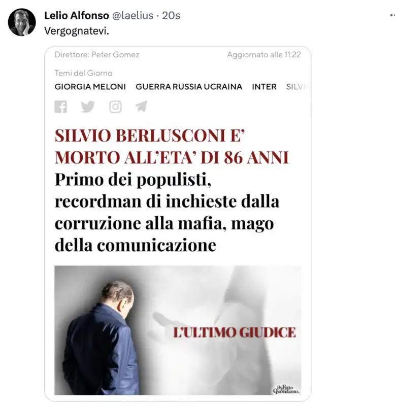 TWEET SULLA MORTE DI SILVIO BERLUSCONI