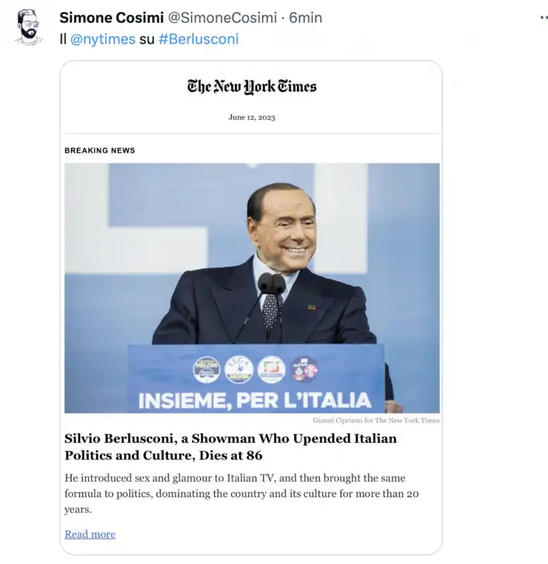 TWEET SULLA MORTE DI SILVIO BERLUSCONI