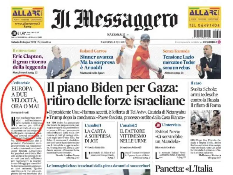 EDITORIALE DI ROMANO PRODI - IL MESSAGGERO 1 GIUGNO 2024