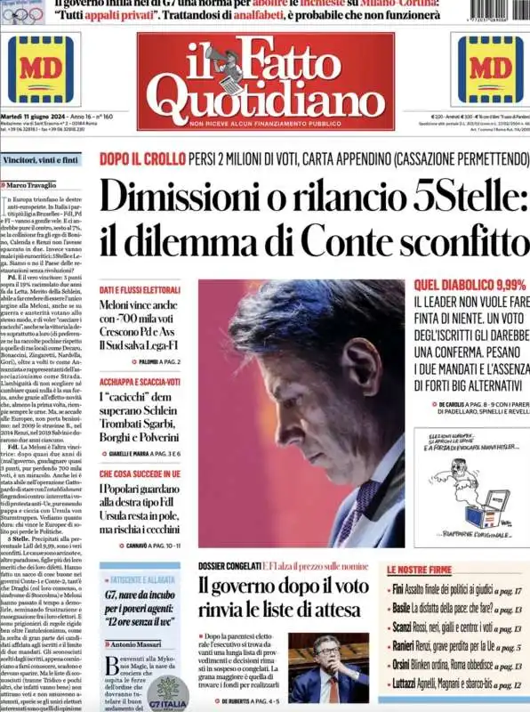 PRIMA PAGINA IL FATTO QUOTIDIANO 11 GIUGNO 2024