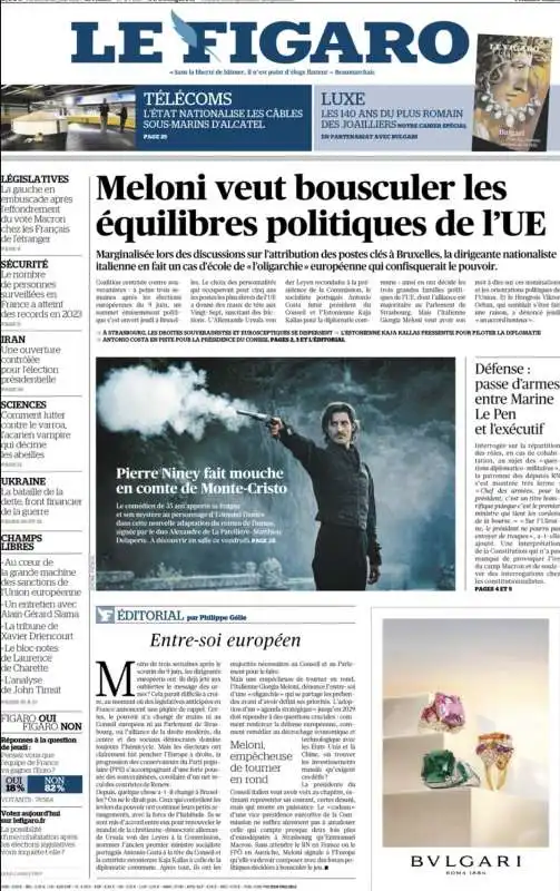 PRIMA PAGINA LE FIGARO SUL NO DI GIORGIA MELONI ALLE NOMINE UE