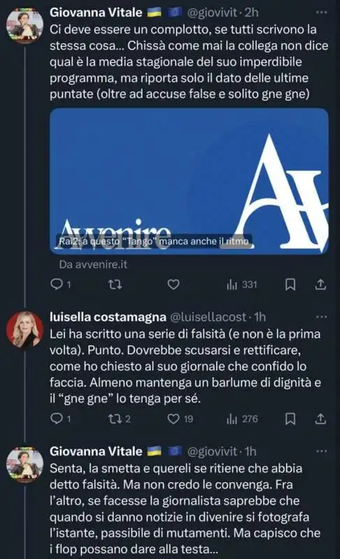 SCAZZO TRA GIOVANNA VITALE E LUISELLA COSTAMAGNA SU TWITTER