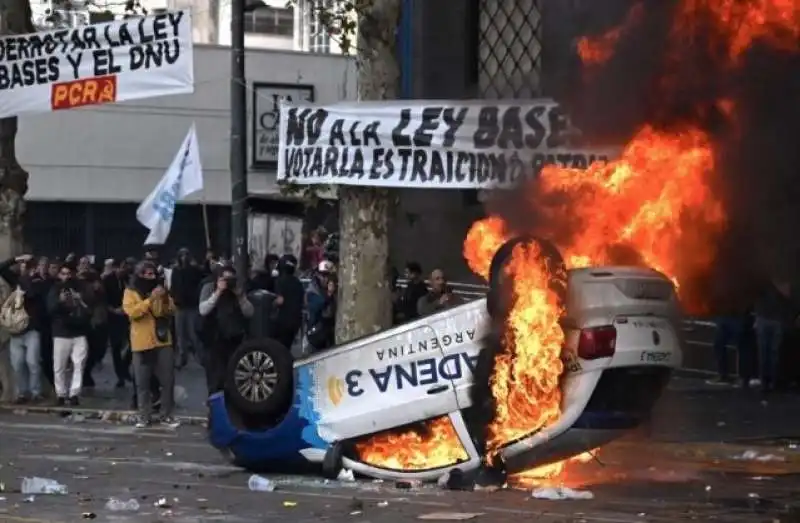 SCONTRI ALLA MANIFESTAZIONE CONTRO IL GOVERNO MILEI A BUENOS AIRES