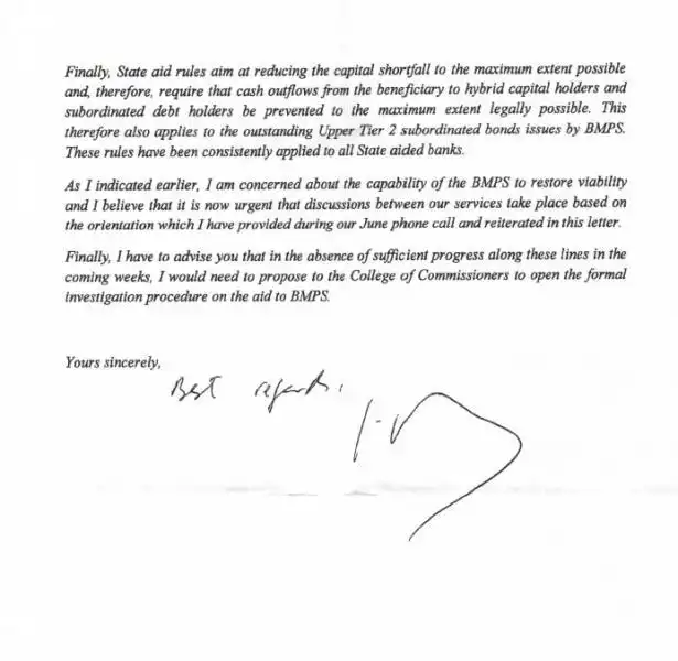 LETTERA DI ALMUNIA A SACCOMANNI PAGINA TRE