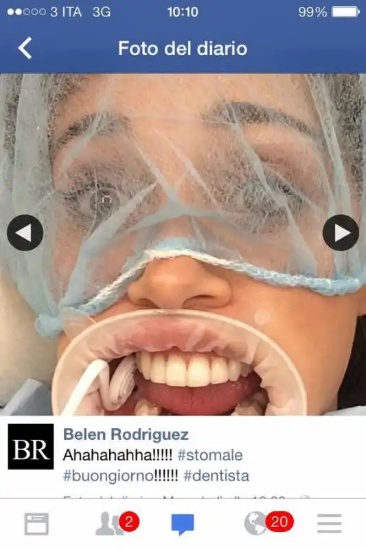 belen rodriguez twitta una foto dal dentista