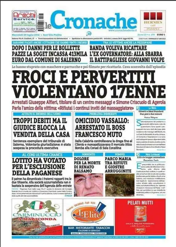 PRIMA PAGINA CRONACHE