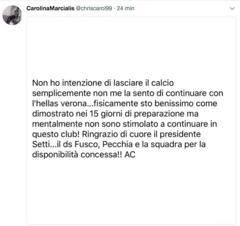 IL MESSAGGIO DI CASSANO POSTATO SUL PROFILO TWITTER DELLA MOGLIE