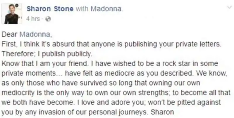 sharon stone risponde a madonna