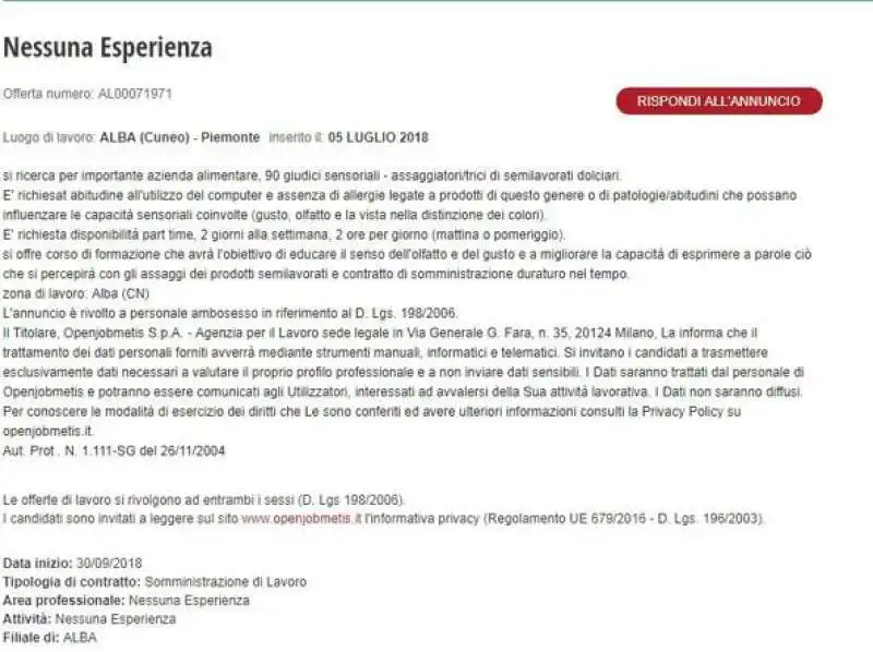 FERRERO CERCA ASSAGGIATORI DI NUTELLA