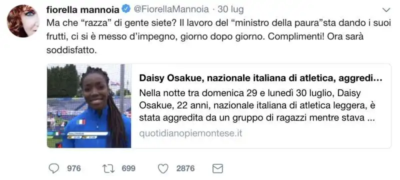 FIORELLA MANNOIA CONTRO SALVINI