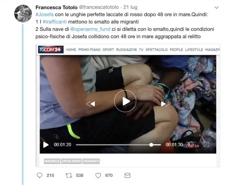 IL TWEET DI FRANCESCA TOTOLO SULLO SMALTO DI JOSEPHA