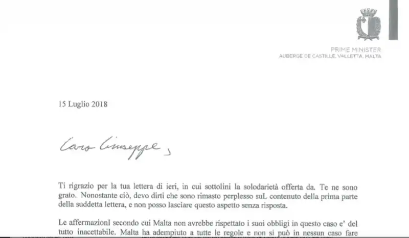 LA LETTERA DI MUSCAT A GIUSEPPE CONTE