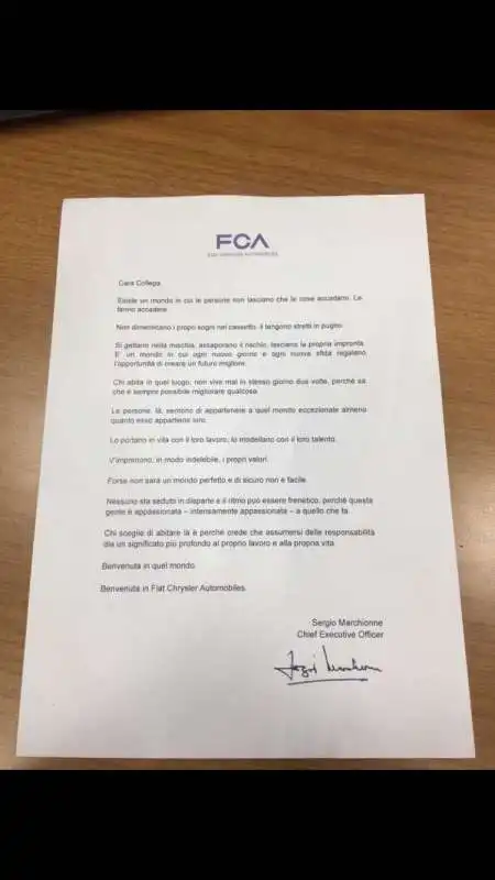 LETTERA DI MARCHIONNE 