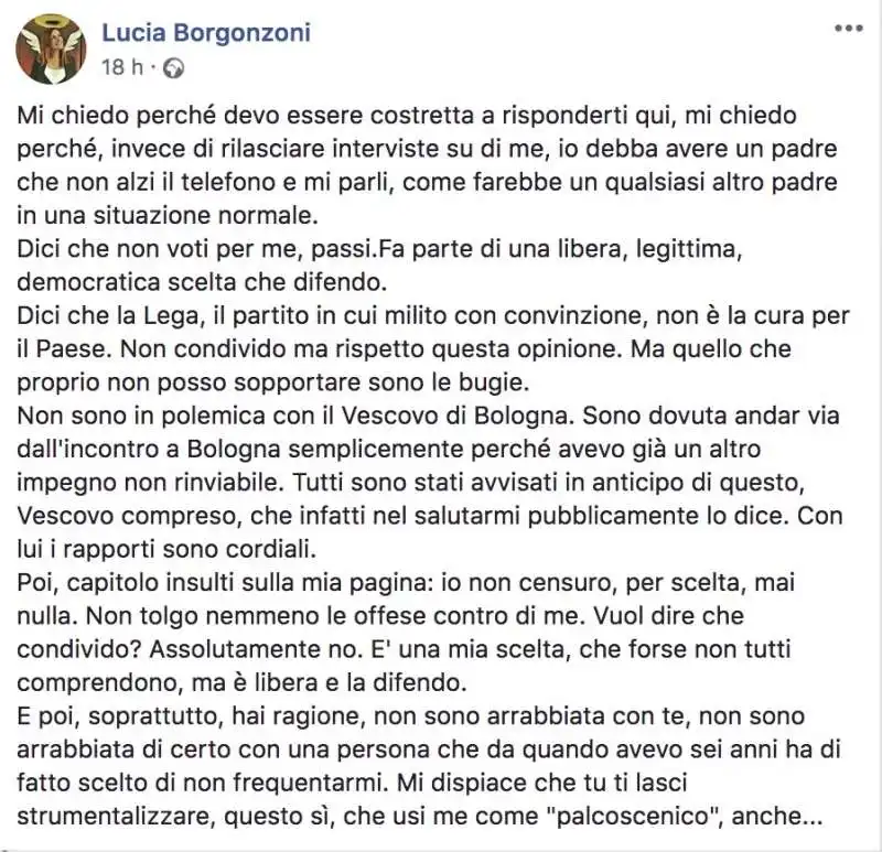 lucia borgonzoni contro il padre su facebook