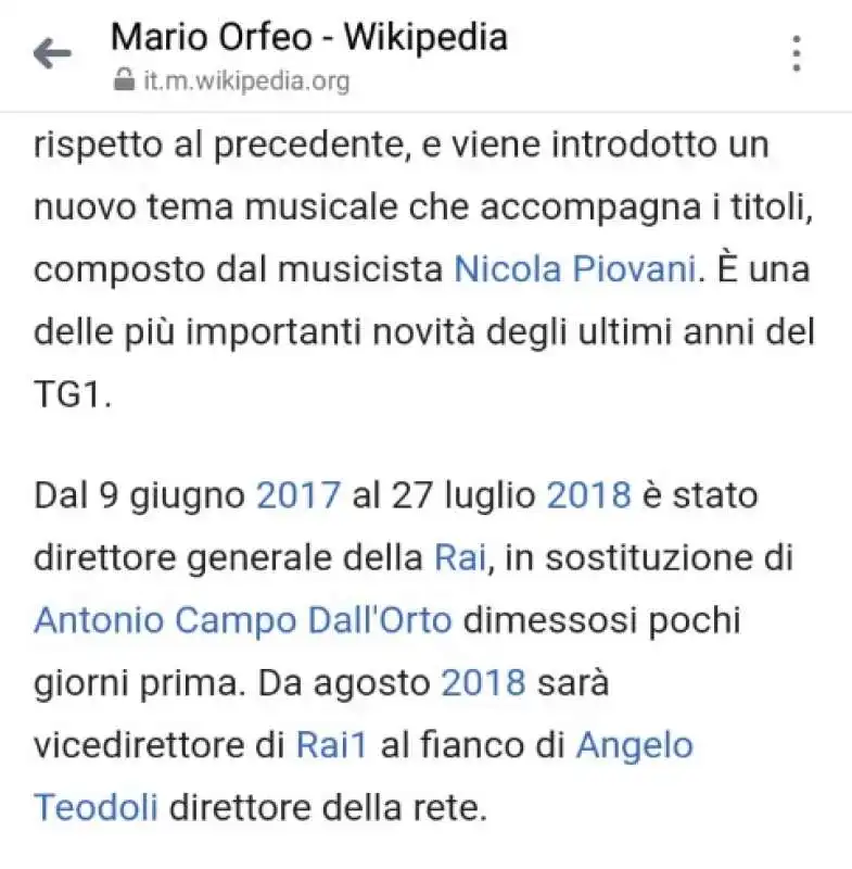 WIKIPEDIA DA MARIO ORFEO COME VICEDIRETTORE RAI