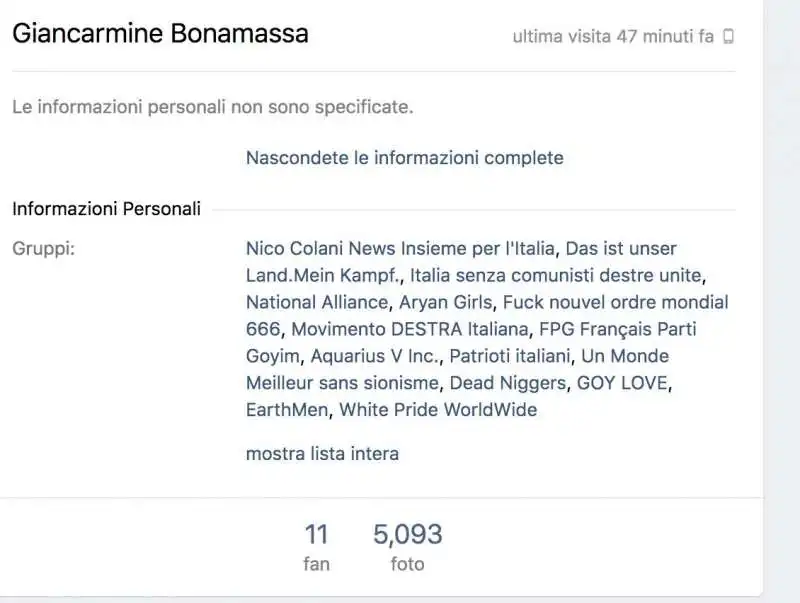 il profilo di giancarmine bonamassa su vkontakte