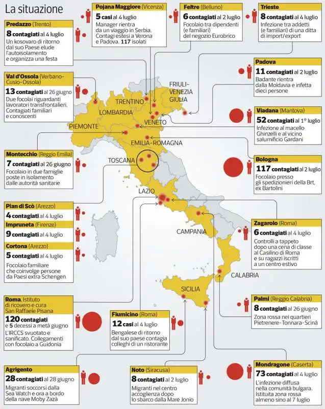 la mappa dei nuovi focolai