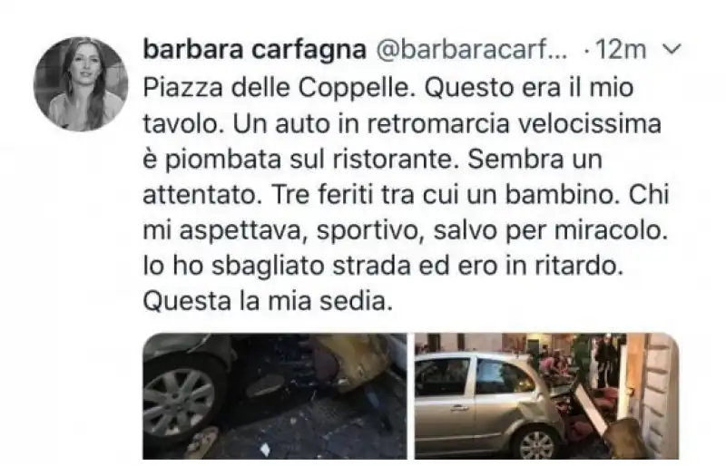 piazza delle coppelle incidente barbara carfagna tweet