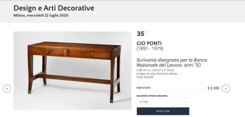 SCRIVANIA DI GIO PONTI PER BNL ASTA FINARTE