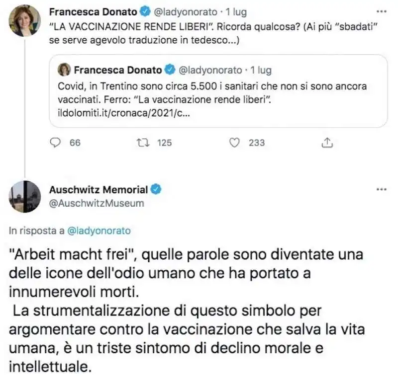 il botta e risposta tra francesca donato e auschwitz memorial