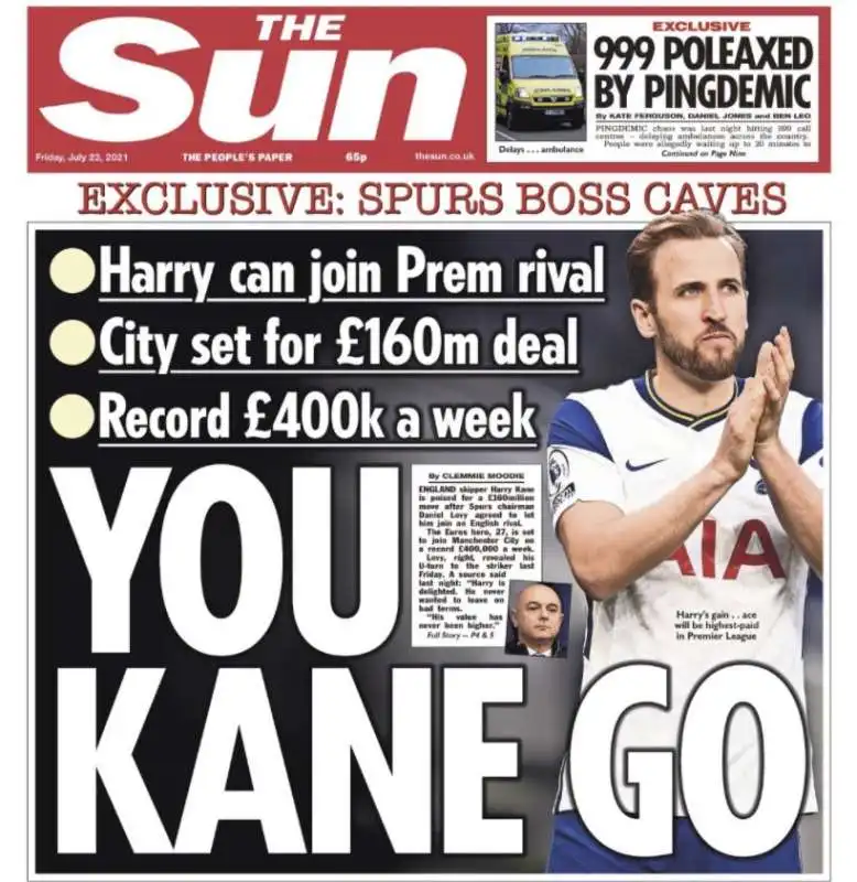 LA PRIMA PAGINA DEL SUN SU KANE