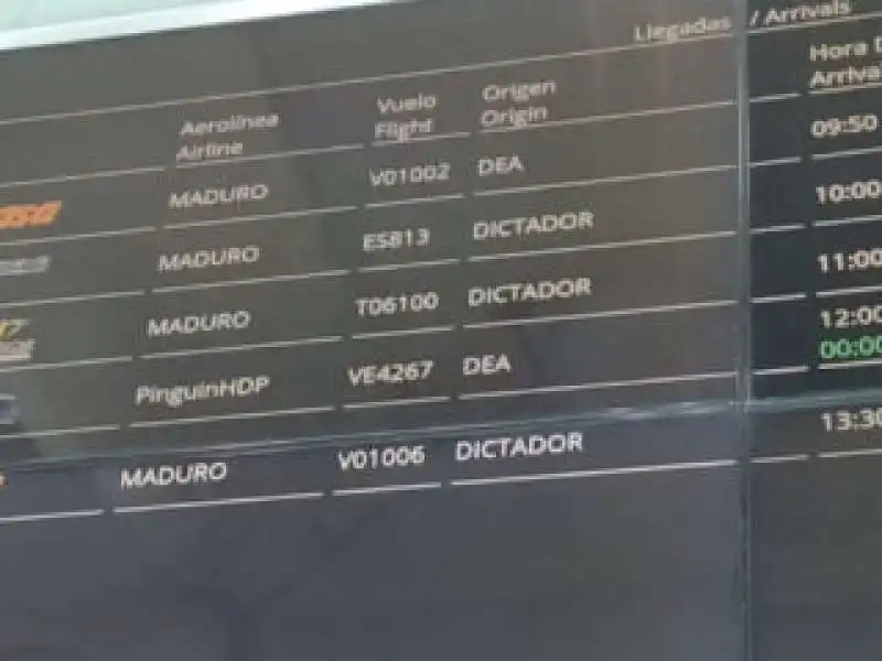 tabellone aeroporto caracas maduro dittatore