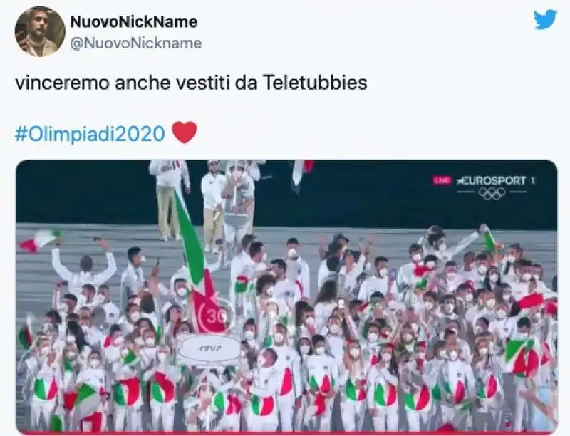 tweet sulla divisa italiana a tokyo2020