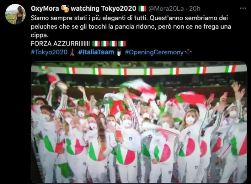 tweet sulla divisa italiana a tokyo2020 4 6