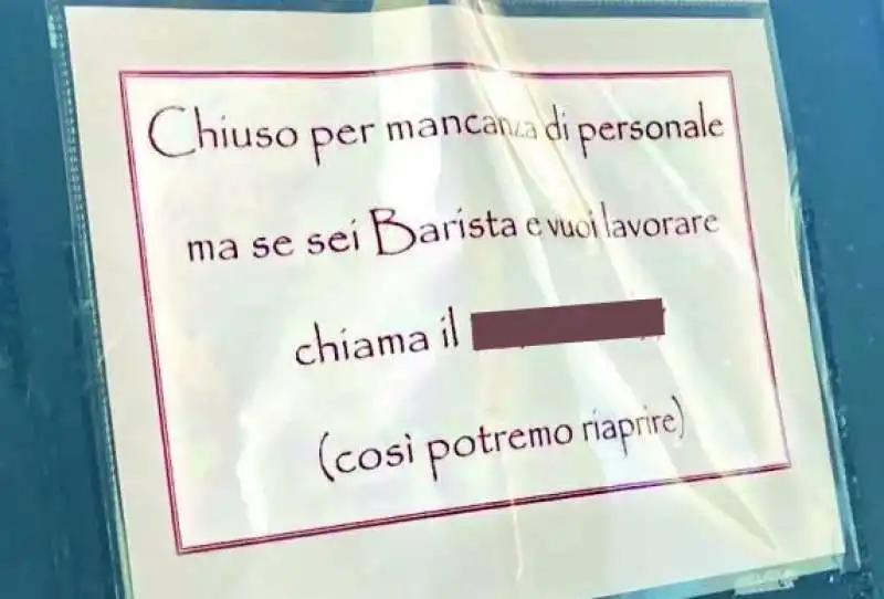 CAFFE TERZI CHIUSO PER MANCANZA DI PERSONALE