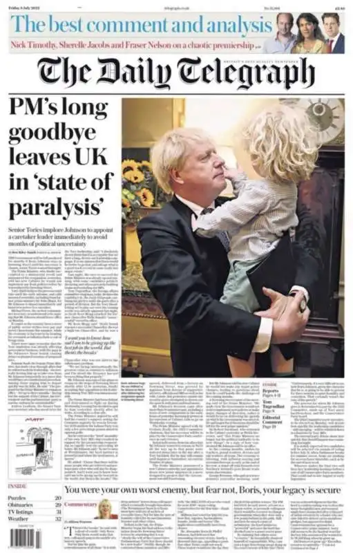 dimissioni di boris johnson   prima pagina the daily telegraph 