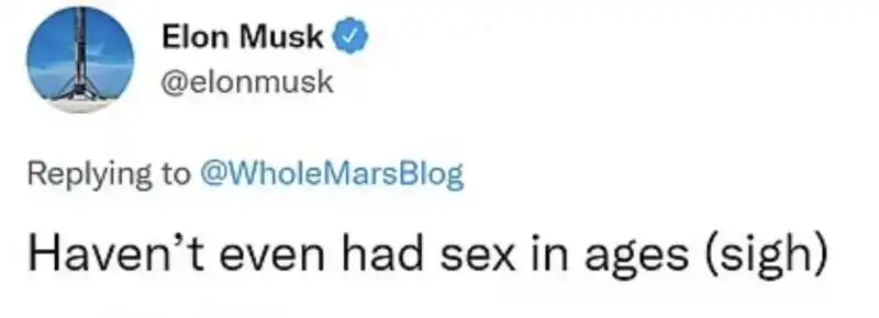 ELON MUSK DICE DI NON FARE SESSO DA SECOLI 