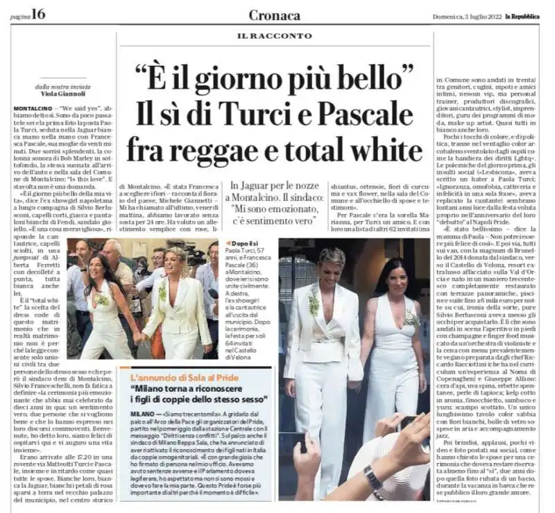 IL MATRIMONIO TURCI PASCALE SU REPUBBLICA