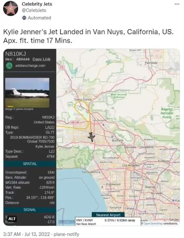 IL VOLO DA 12 MINUTI DEL JET PRIVATO DI KYLIE JENNER