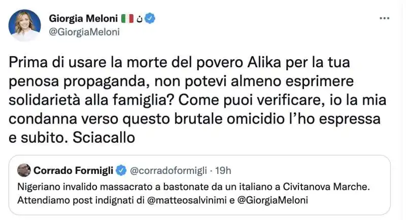 LITE SU TWITTER TRA GIORGIA MELONI E CORRADO FORMIGLI